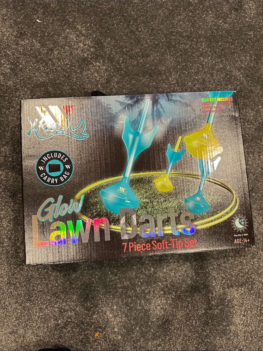 NWT Glow Lawn Darts 7-Piece Soft Tip Set - Blue and Yellow